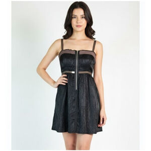 Free People Brown Black Zip Crinkle Strapless Dress Small